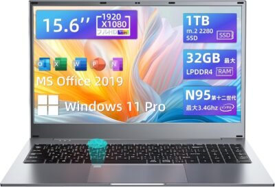 DobiosラップトップライトウェイトN95ラップトップ、2024 NEW EDITION、15.6インチPC、ラップトップ、32 GB、1TB、SSD、MS Office 2019、Windows 11、ラップトップ、最大3.4 GHz、4C4T、高速散逸、静か、FHD1920 x 1080p、