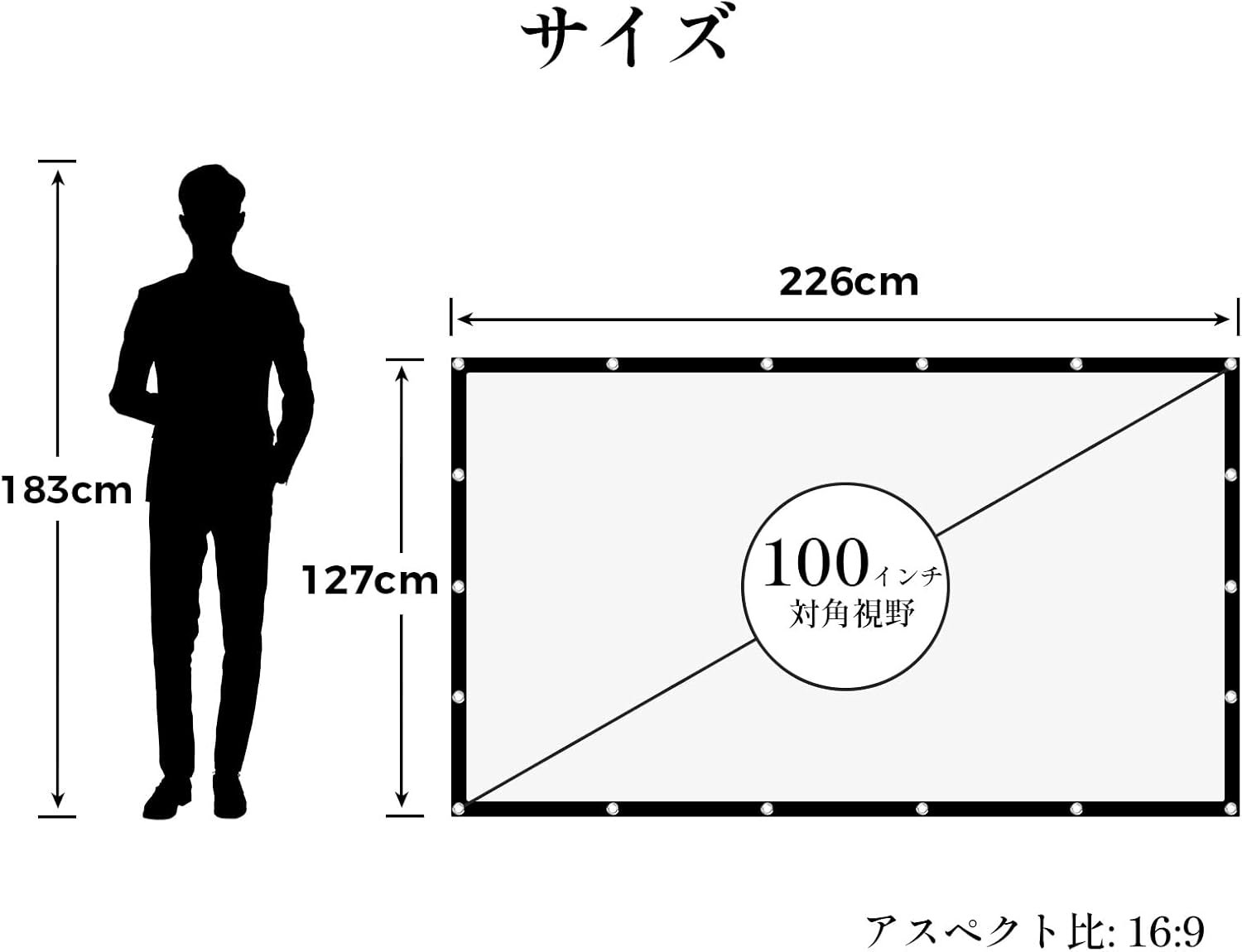 プロジェクタースクリーン100 "ウォールマウント簡単な設置折りたた160°視聴角度大きなスクリーン16:9洗える耐久性のあるカビ耐性軽量キャリープロジェクションスクリーンクロスホームシアター用 - 이미지 7