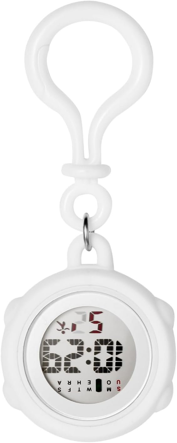 カラビナーウォッチ、キーチェーン、時計、デジタルシリコン:クリップウォッチ、ストップウォッチ、カレンダー、目覚まし時計、防水、懐中時計、スタイリッシュ - クライミング、エクスカーション、ランニング、スポーツ、屋外アクセサリー、ホワイト