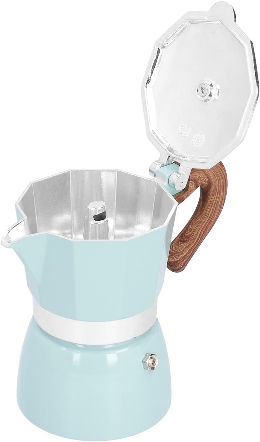 ダイレクトファイアエスプレッソメーカー、イタリアのエスプレッソメーカーモカコーヒーポット、オープンヒートコーヒーメーカー、アルミニウム、3カップ(青) - 이미지 9