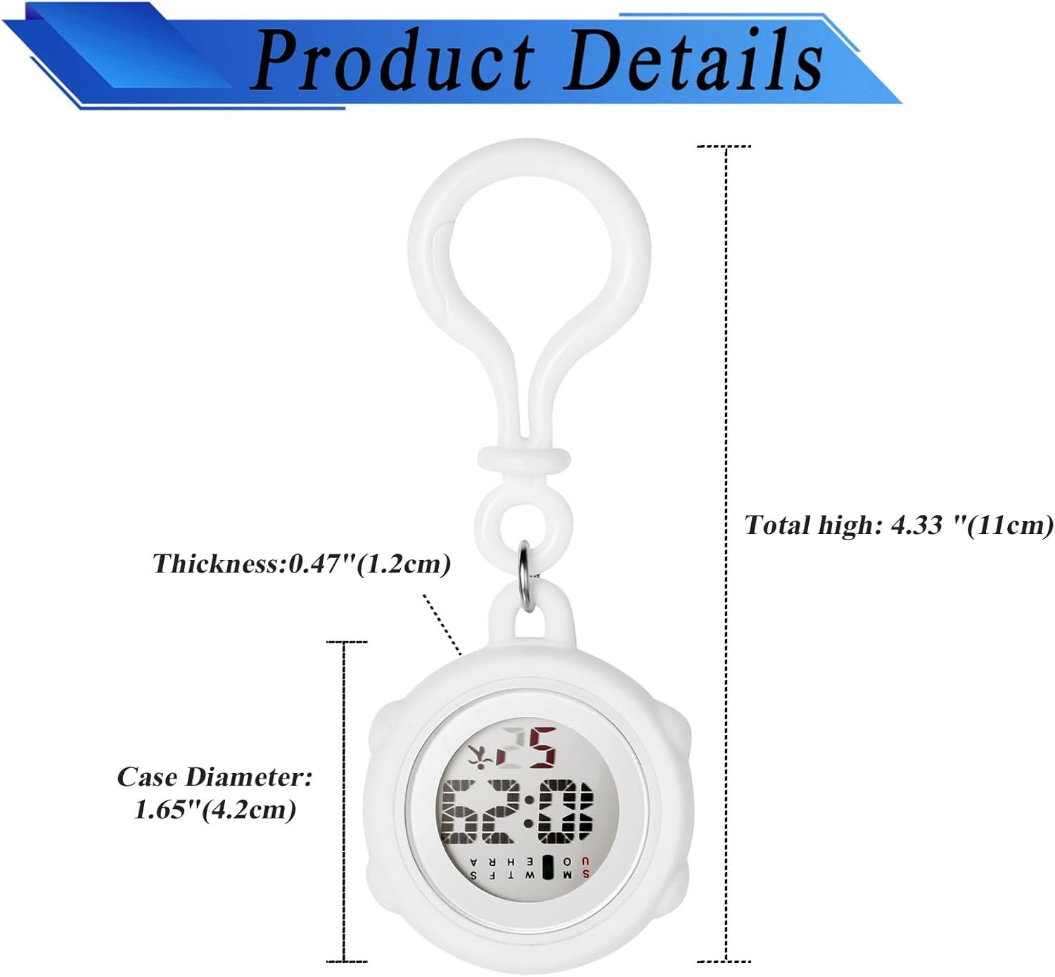 カラビナーウォッチ、キーチェーン、時計、デジタルシリコン:クリップウォッチ、ストップウォッチ、カレンダー、目覚まし時計、防水、懐中時計、スタイリッシュ - クライミング、エクスカーション、ランニング、スポーツ、屋外アクセサリー、ホワイト - 이미지 6