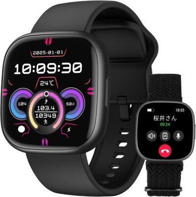 Smart Watch（2025 Newリリース、ダイナミックアイランドを備えた2種類のベルト）、1.72インチHD大画面、Bluetooth 5.3通話、着信コール/ラインのアプリ通知、iPhone互換、Android
