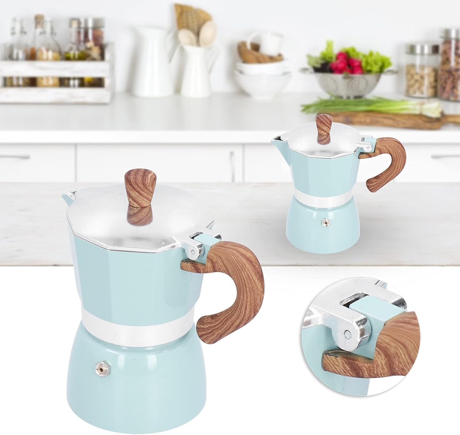 ダイレクトファイアエスプレッソメーカー、イタリアのエスプレッソメーカーモカコーヒーポット、オープンヒートコーヒーメーカー、アルミニウム、3カップ(青) - 이미지 3