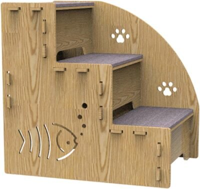 小型犬のペットステップ -屋内の木のランプ、滑り止め犬のはしご |安定した3 段階の登山階段、グリップカウチベッドのある小さなペットのコンパクトサポートランプ猫犬家具アクセスに使用する