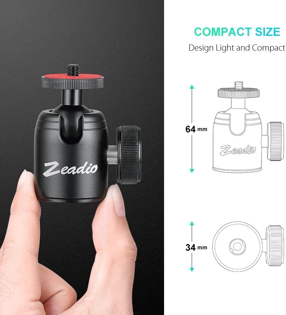 Zeadio Tripod Mini Head Metal Metal Mountアダプター1/4 "および3/8"のネジ穴、カムコーダー、DSLR、モノポッド、スライダー、三脚、セルフィースティックなど - 이미지 5