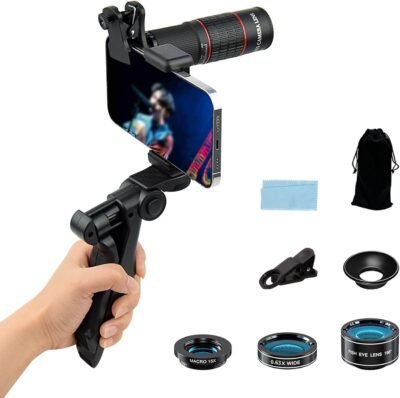 SGEBD望遠レンズ、モノクラー、望遠鏡、HD 22x望遠レンズ、0.63X広角、15xマクロレンズ、198°フィッシュアイレンズ、簡単な設置、スマートフォンカメラレンズ、野球視聴と互換性