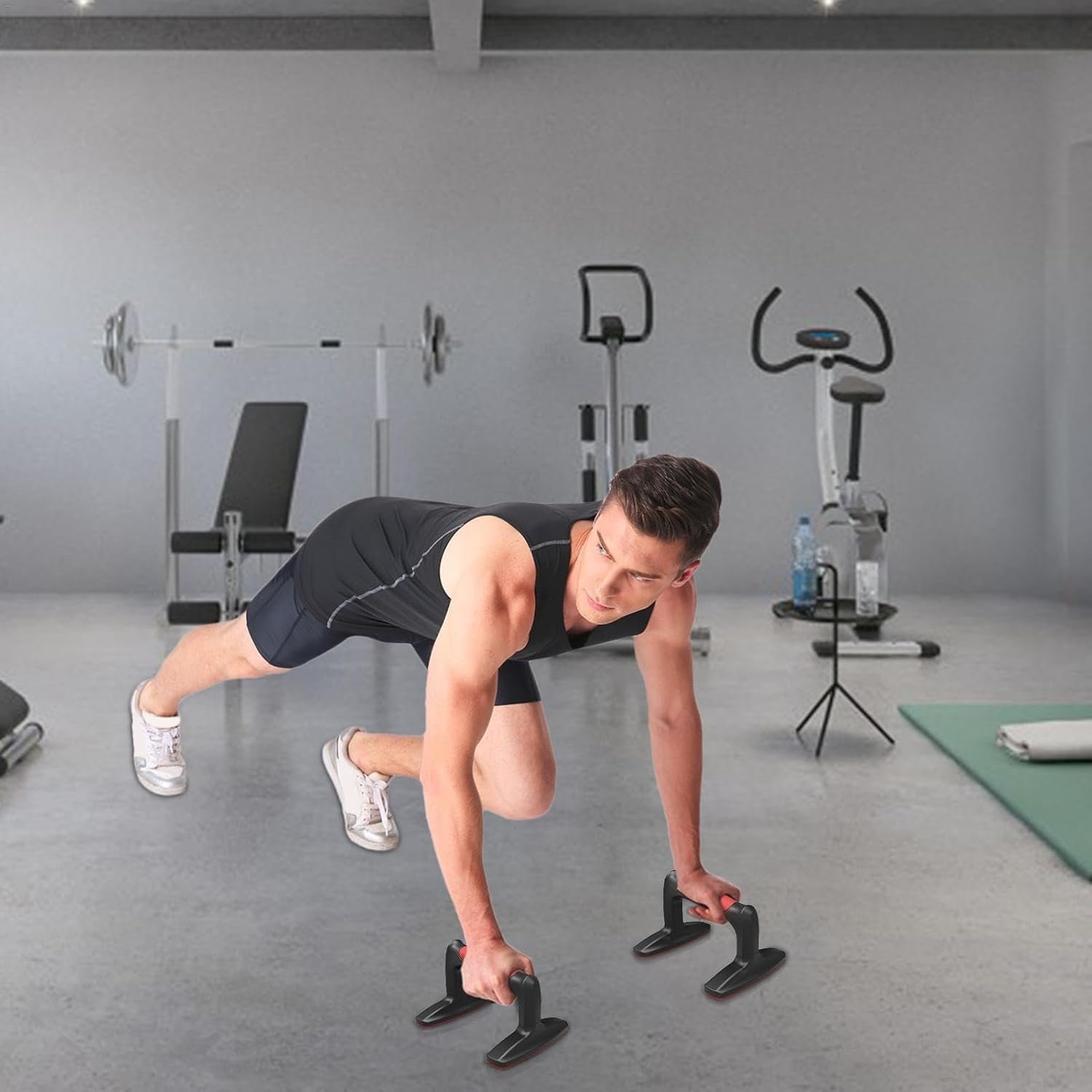 プッシュアップハンドル、プッシュアップスタンドハンドル - プッシュアップブラケット付きのプッシュアップスタンド1ペア - 滑り止め耐久性のある建設ポータブル人間工学に基づいたフィットネスフロアトレーニングのためのプッシュアップスタンドハンドル、トレーニング - 이미지 2