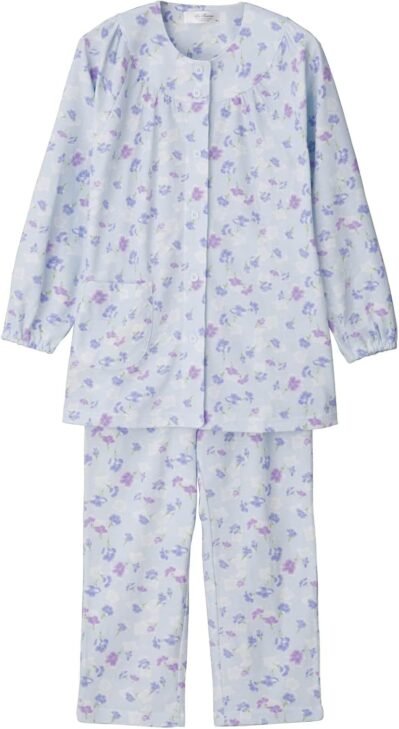 ハナサンテラス看護パジャマ、ワンタッチテープ、看護パジャマ、女性用、アウターウェア用ワンタッチテープ、長袖、春、夏、秋、冬、綿ブレンド、S、M、L、LL、3L、4L、サクソンブルー