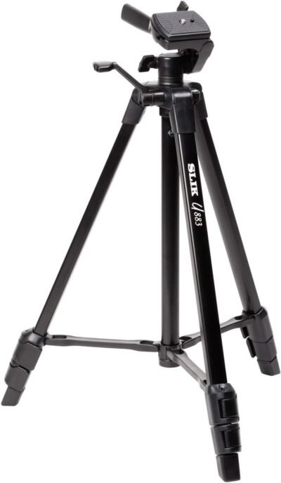 Slik U883 3ステージコンパクトコンパクトライトウェイト折りたたみ折りたたみアルミニウムトラベルポータブルDSLRビデオカメラトリポード3ウェイパンヘッドキャリングケース付きニコンソニーカメラ – ブラック（612-686）