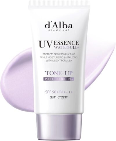 D’ALBA SPF 50+/PA ++++トーンアップ、サンクリームパープル、1.7 FL OZ(50 mL)、UVメイクベース、透明性、鈍い肌、UV保護、日焼け止め、顔全体、敏感肌、乾燥肌、低アレルギー性、