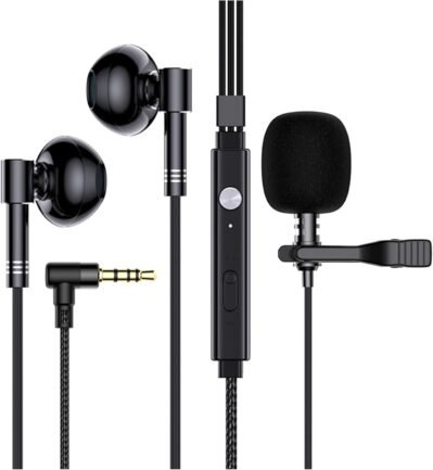 [Newly Released] MIC 0.14インチ（3.5 mm）、4極L字型プラグ、クリップオンマイク、ゲームイヤホン、着信通話 /終了コール、ボリュームコントロール、イヤホン付きのヘッドセット有線イヤホン