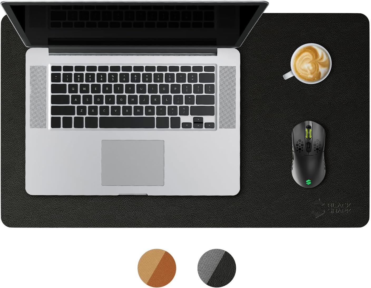 ブラックサメの非滑り止めデスクマット、ゲーミングマウスパッド(600mm x 350mm x 3mm)、簡単なクリーンラップトップキーボードマウスパッド、ライティングパッド、防水デスクトッププロテクター、オフィス/ホームに適した - マンタP8ブラック