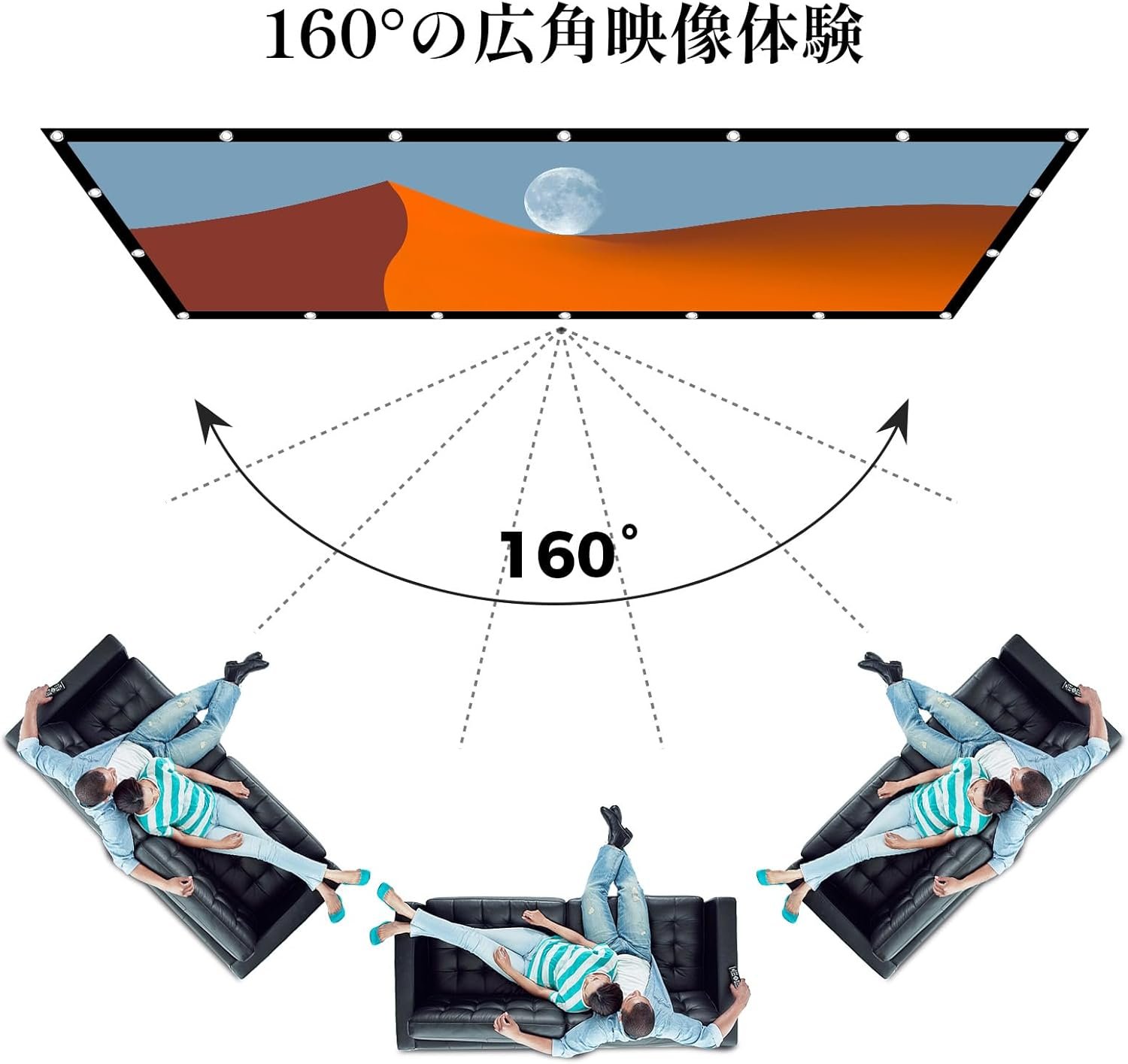 プロジェクタースクリーン100 "ウォールマウント簡単な設置折りたた160°視聴角度大きなスクリーン16:9洗える耐久性のあるカビ耐性軽量キャリープロジェクションスクリーンクロスホームシアター用 - 이미지 5