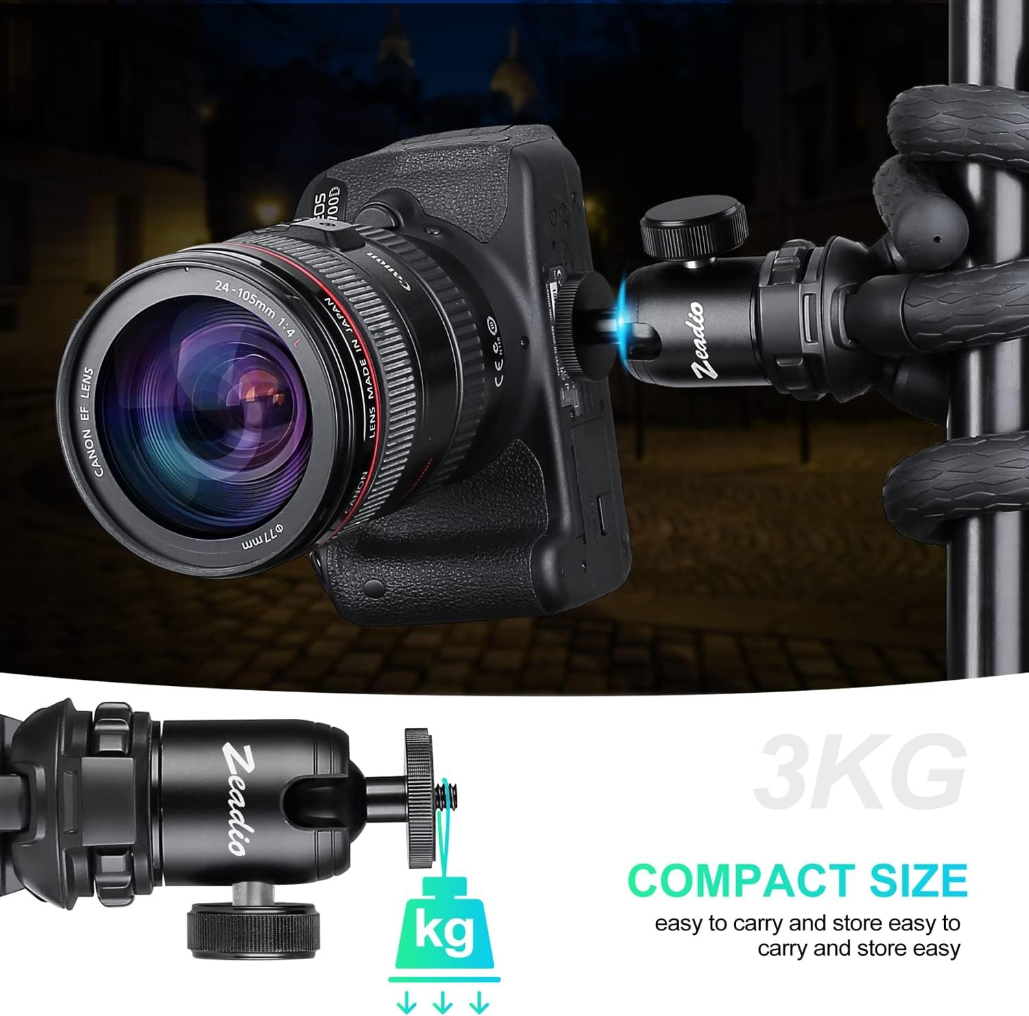 Zeadio Tripod Mini Head Metal Metal Mountアダプター1/4 "および3/8"のネジ穴、カムコーダー、DSLR、モノポッド、スライダー、三脚、セルフィースティックなど - 이미지 2