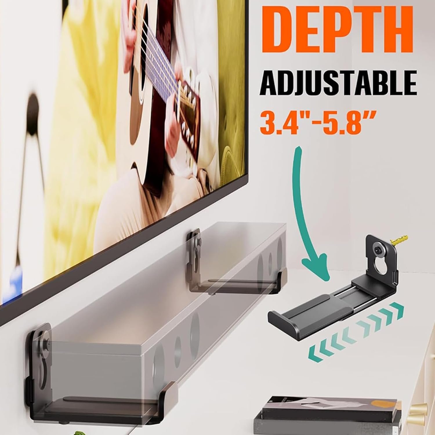 ホームスピーカーウォールマウントフローティングラック税関用に拡張可能な機器マウント用エレガントなサウンドバーホルダー - 이미지 3