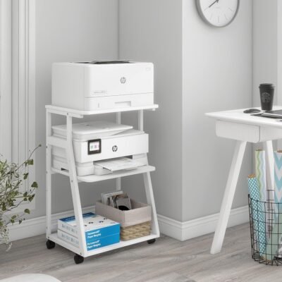 パンシア3層プリンターベース、幅19.7インチ（50 cm）、深さ15.7インチ（40 cm）、高さ29.5インチ（75 cm）、キャスター付きワゴン、ストレージシェルフ、大規模、スペース節約、調整可能なミドルシェルフ