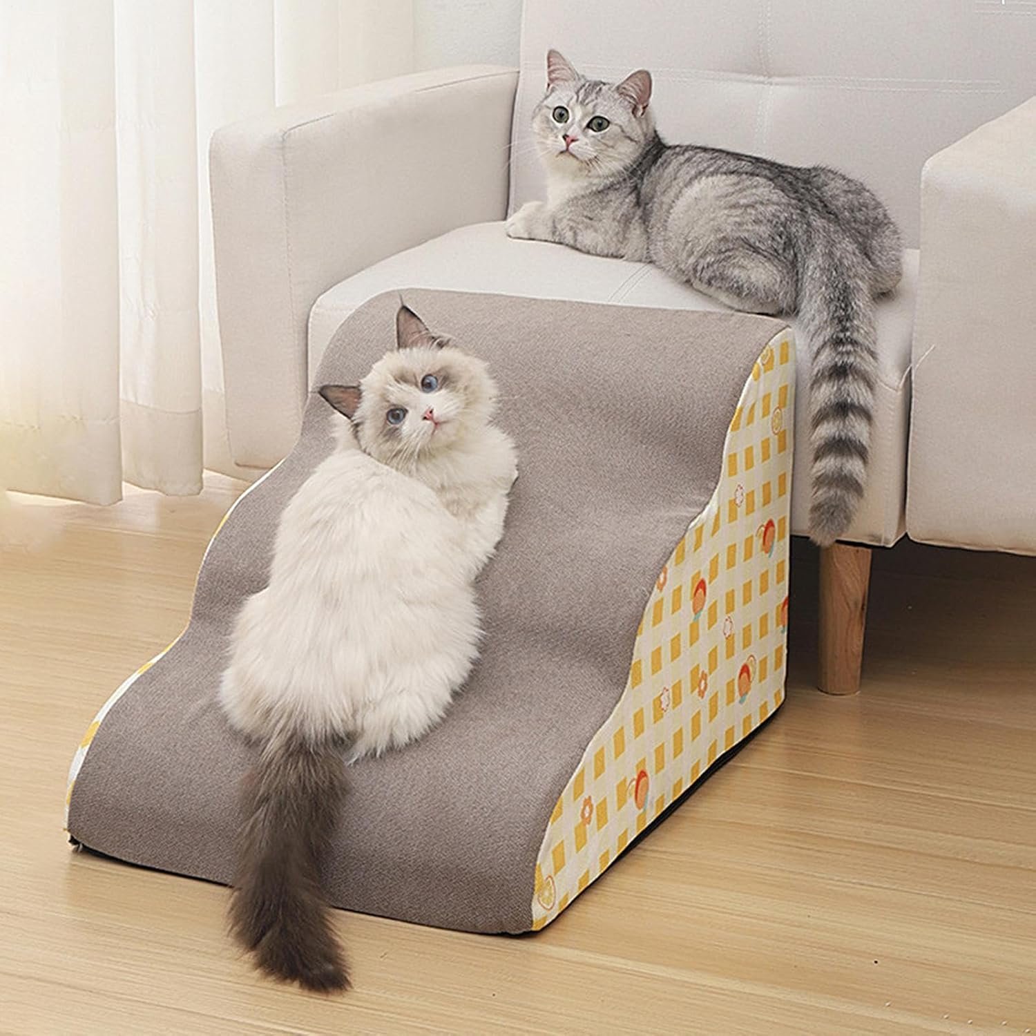 ペット用階段はしご -ペット用ソフトフォームステップランプ、滑り止め犬用ステップ階段 | 猫、子犬、子猫用フォームはしご、ソファベッドのクライミング補助、室内での日常使用、家庭用家具へのアクセス - 이미지 5