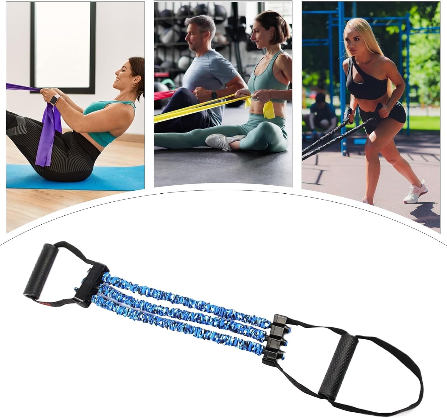 トレーニングストレッチバンド、エクササイズストレッチバンド、胸エキスパンダーとペダルプーラー、スポーツ用の軽量3ホール抵抗ストレッチャー、ヨガ、ジム、リハビリテーション、エクササイズ - 이미지 4