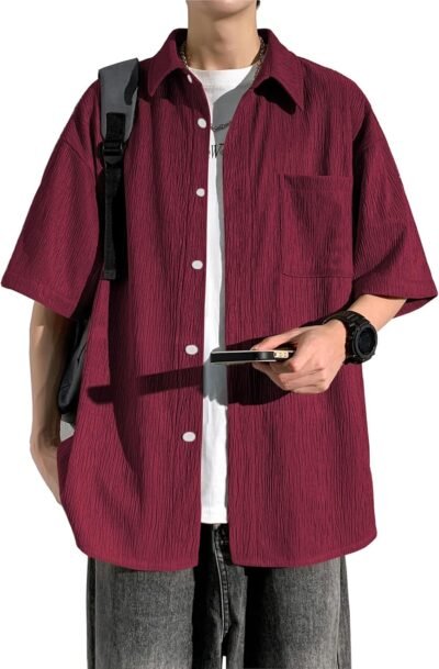 FUZHIHUA MEN’S半袖シャツ、ゆるい、汗吸収剤、速乾性、通気性、夏の服、ソフト、ソフト、クール、快適、軽量、シンプル、カジュアル、クール、シャツ、大きなサイズ、春、春