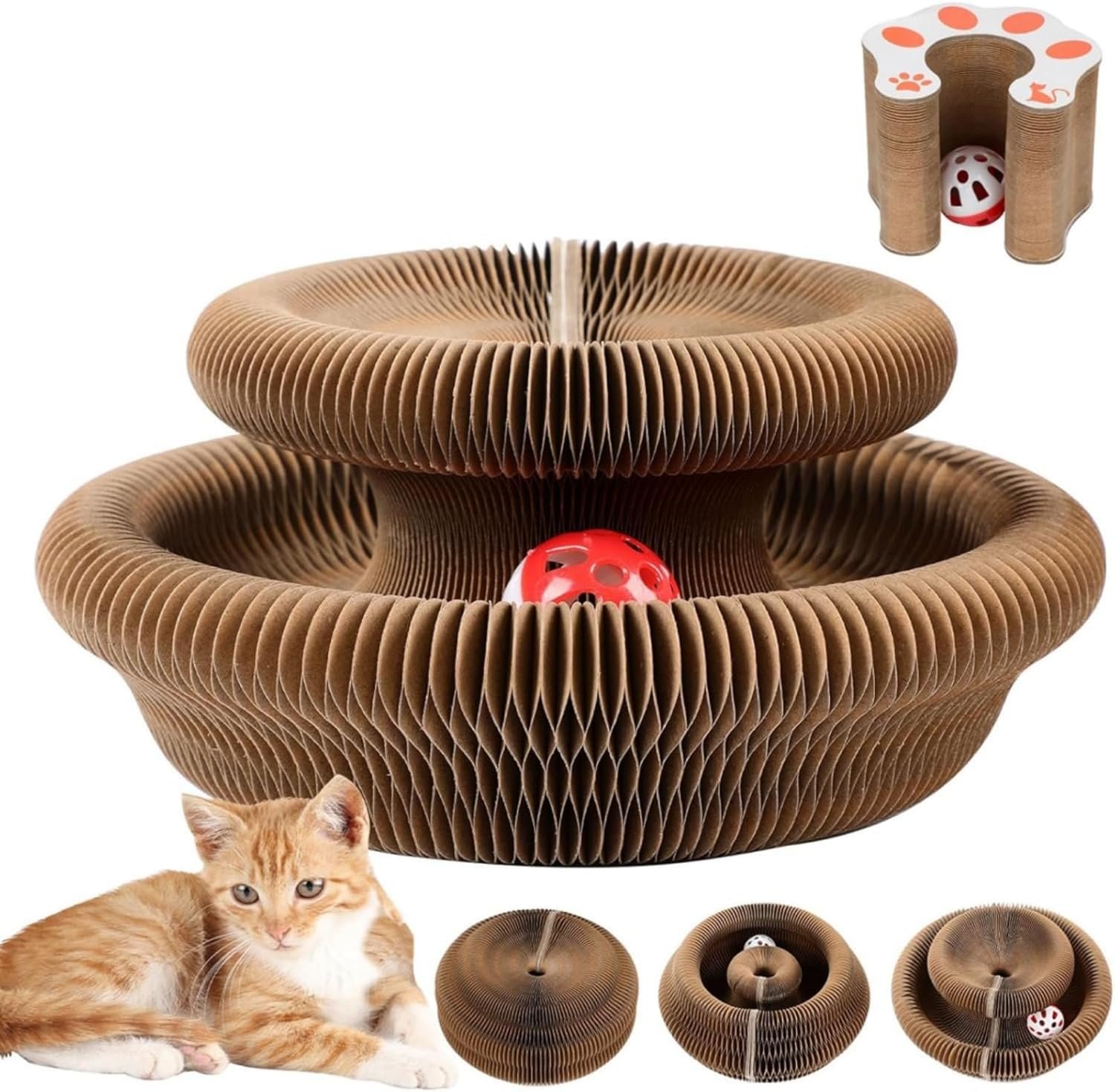 猫のおもちゃ、教育おもちゃ、1のパック、折りたたみ可能、段ボール、ハニカム構造、リサイクル、ストレス緩和、家具の破壊、運動不足、ベルボールを含む