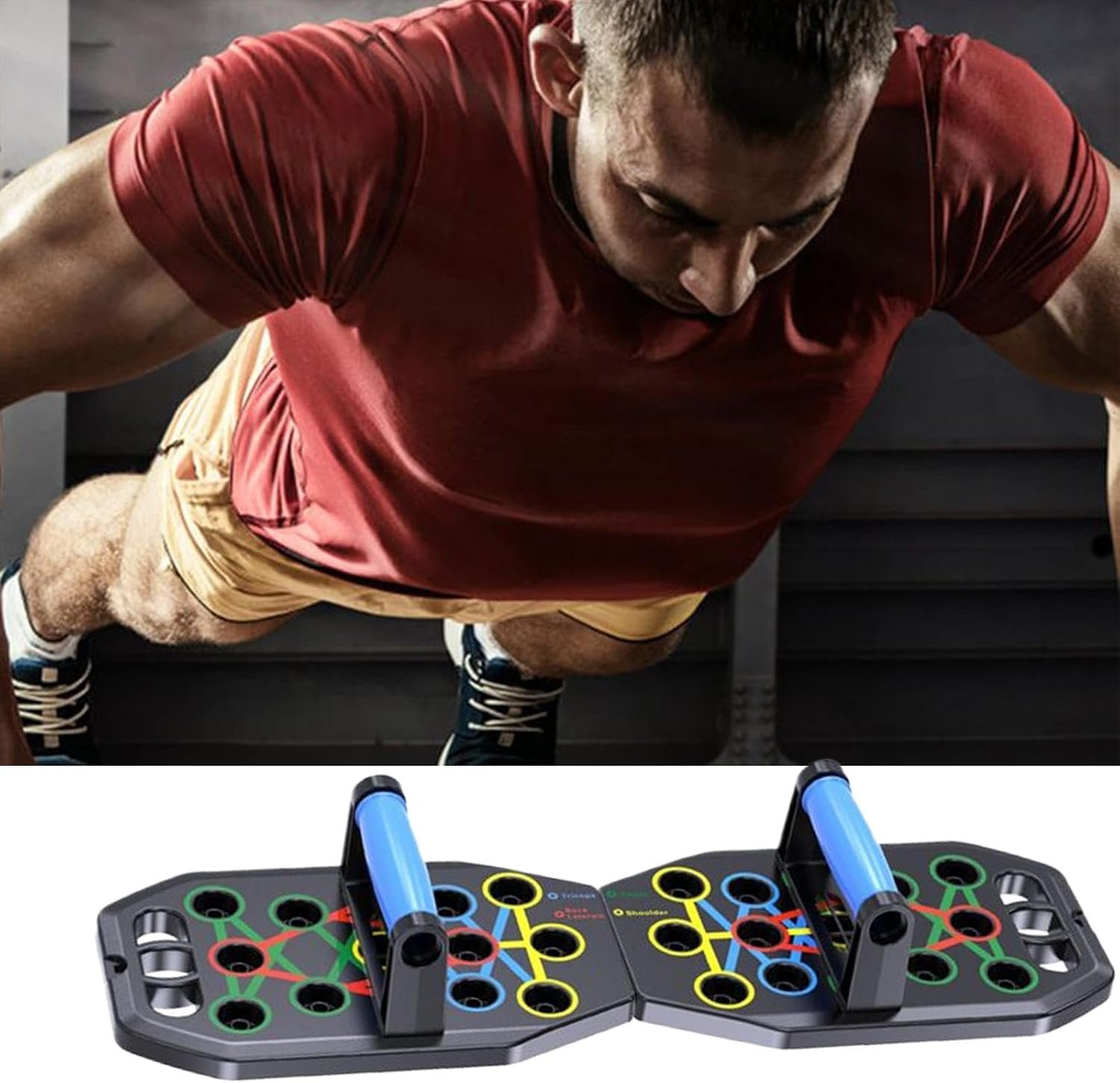 プッシュアップボード - 折りたたみ式の腕立て伏せボード|家庭用訓練機器|滑り止めの腕立て伏せは、男性用のボード、筋肉の運動とフィットネスのためのホームワークアウト機器を支持します - 이미지 3