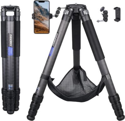 コンパクトカーボンファイバー三脚 – ヘビーデューティ40mm脚チューブ、最大高さ63.6 “/162cm、DSLRカムコーダーの安定した軽量の旅行スタンドMax Load 40kg、写真とビデオ撮影用のポータブル