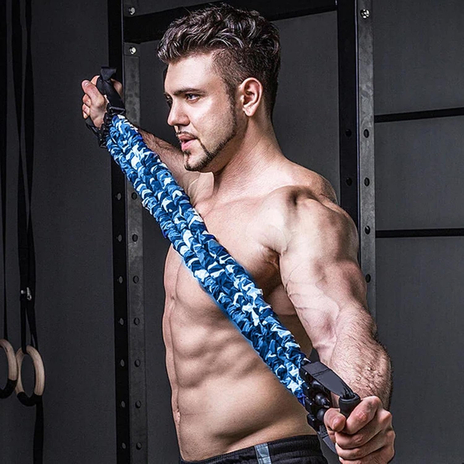 トレーニングストレッチバンド、エクササイズストレッチバンド、胸エキスパンダーとペダルプーラー、スポーツ用の軽量3ホール抵抗ストレッチャー、ヨガ、ジム、リハビリテーション、エクササイズ - 이미지 2