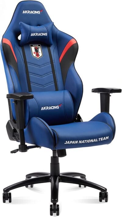 Akracing Akracing Gaming Chare Soccer Japan National Team Ver。デスクチェア、ブルー、ヘビーデューティPUレザー、180°リクライニング、家の遠隔、大型