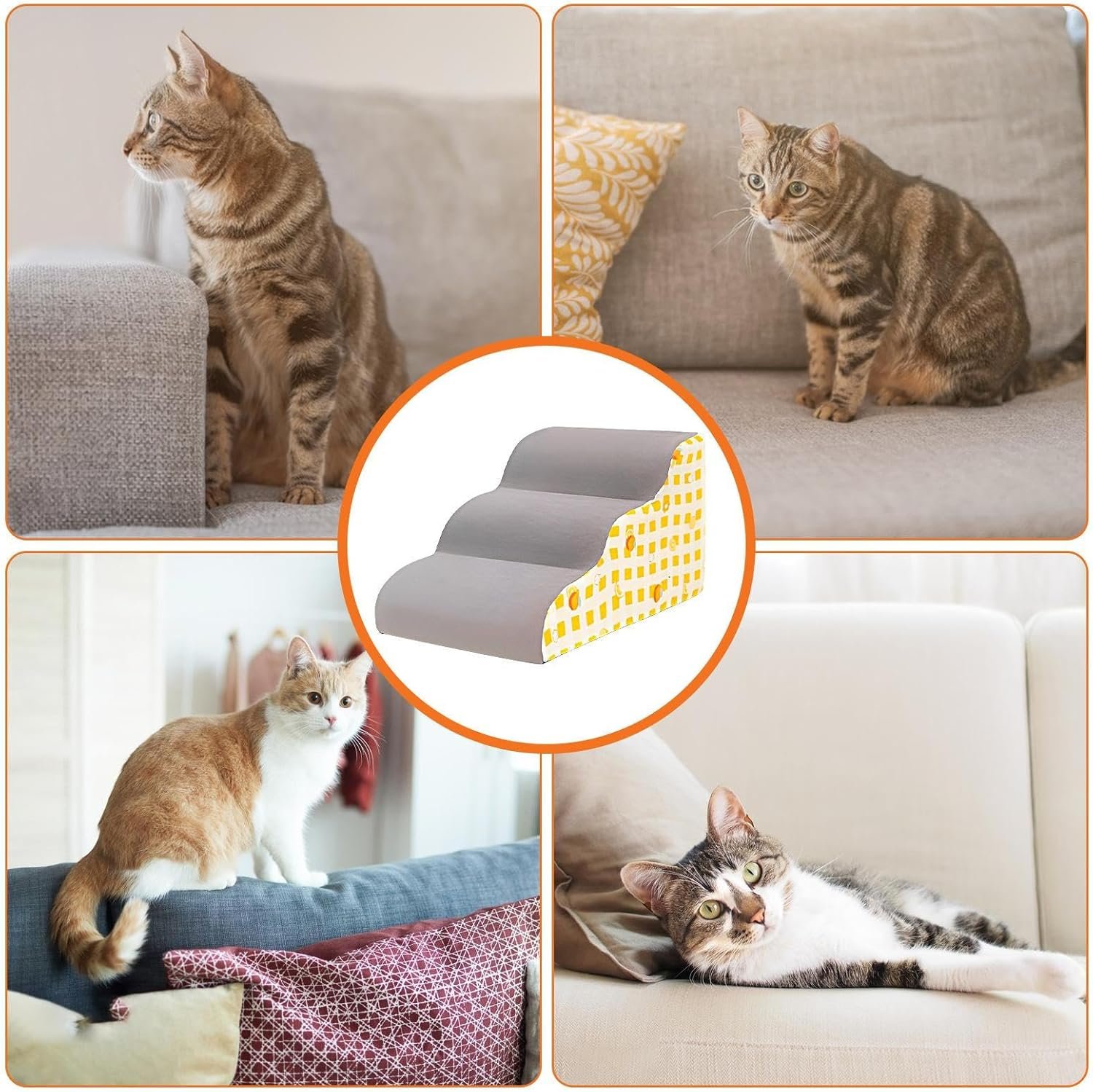 ペット用階段はしご -ペット用ソフトフォームステップランプ、滑り止め犬用ステップ階段 | 猫、子犬、子猫用フォームはしご、ソファベッドのクライミング補助、室内での日常使用、家庭用家具へのアクセス - 이미지 4