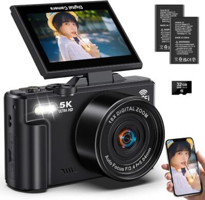 VLOGデジタルカメラ、5Kデジタルカメラ、5Kレコーディング、7500万ピクセル、Wi-Fi機能、18xデジタルズーム、180°回転可能なディスプレイ、オートフォーカス、連続撮影、緊密な撮影、セルフィー、3.0インチ