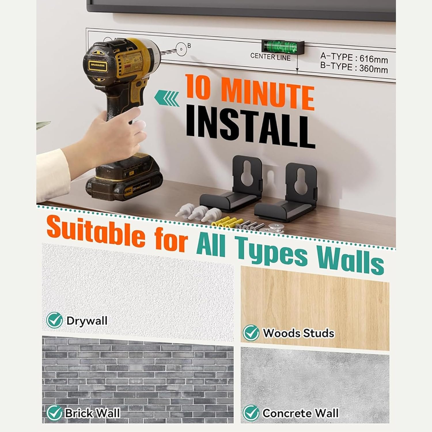 ホームスピーカーウォールマウントフローティングラック税関用に拡張可能な機器マウント用エレガントなサウンドバーホルダー - 이미지 6