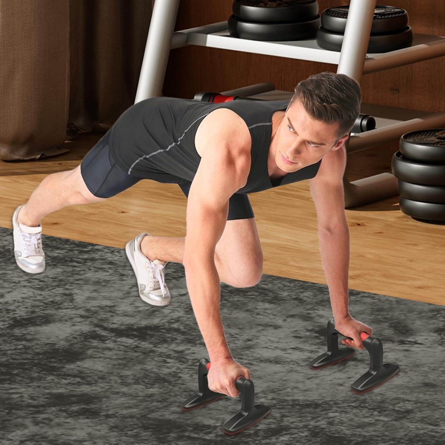 プッシュアップハンドル、プッシュアップスタンドハンドル - プッシュアップブラケット付きのプッシュアップスタンド1ペア - 滑り止め耐久性のある建設ポータブル人間工学に基づいたフィットネスフロアトレーニングのためのプッシュアップスタンドハンドル、トレーニング - 이미지 3