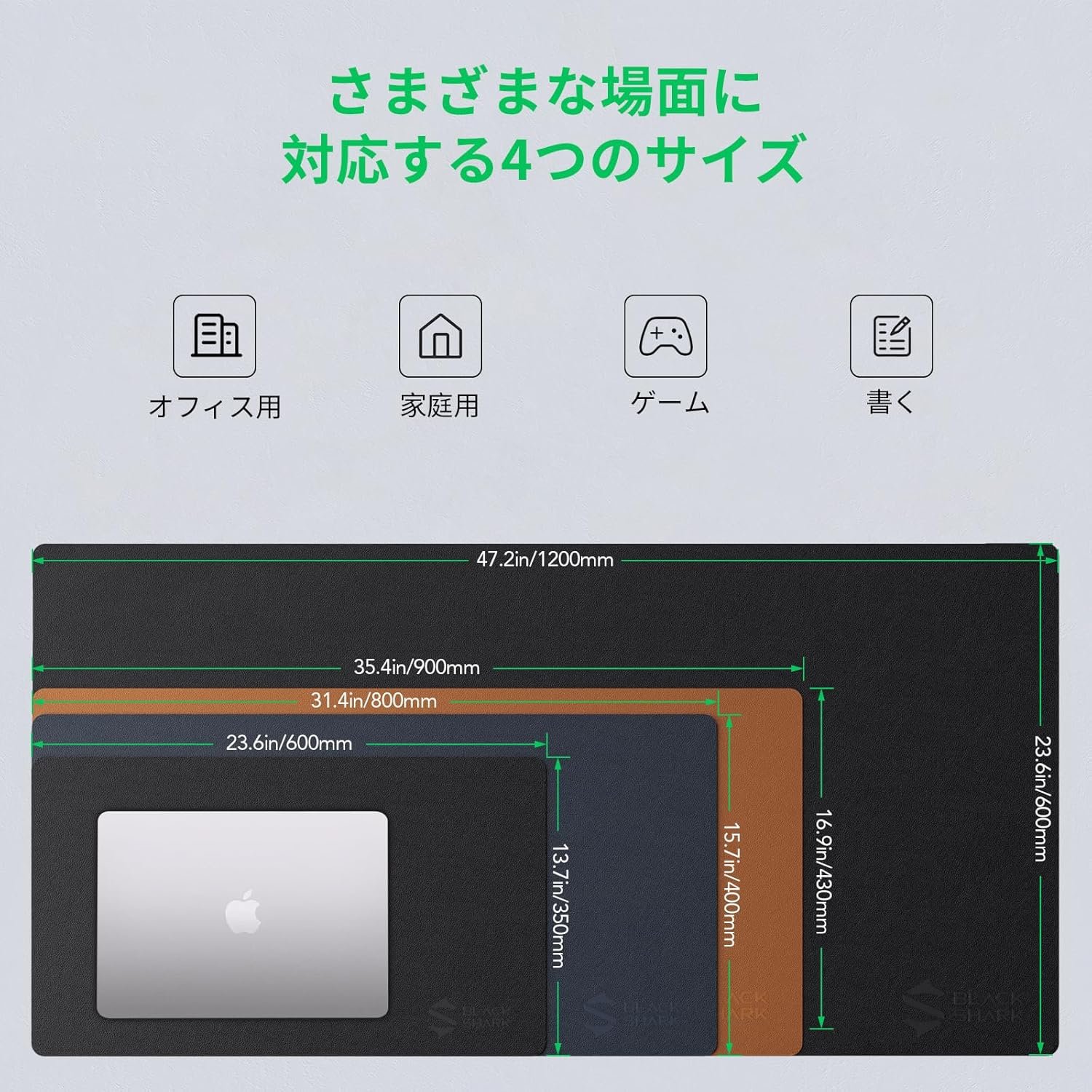 ブラックサメの非滑り止めデスクマット、ゲーミングマウスパッド(600mm x 350mm x 3mm)、簡単なクリーンラップトップキーボードマウスパッド、ライティングパッド、防水デスクトッププロテクター、オフィス/ホームに適した - マンタP8ブラック - 이미지 3