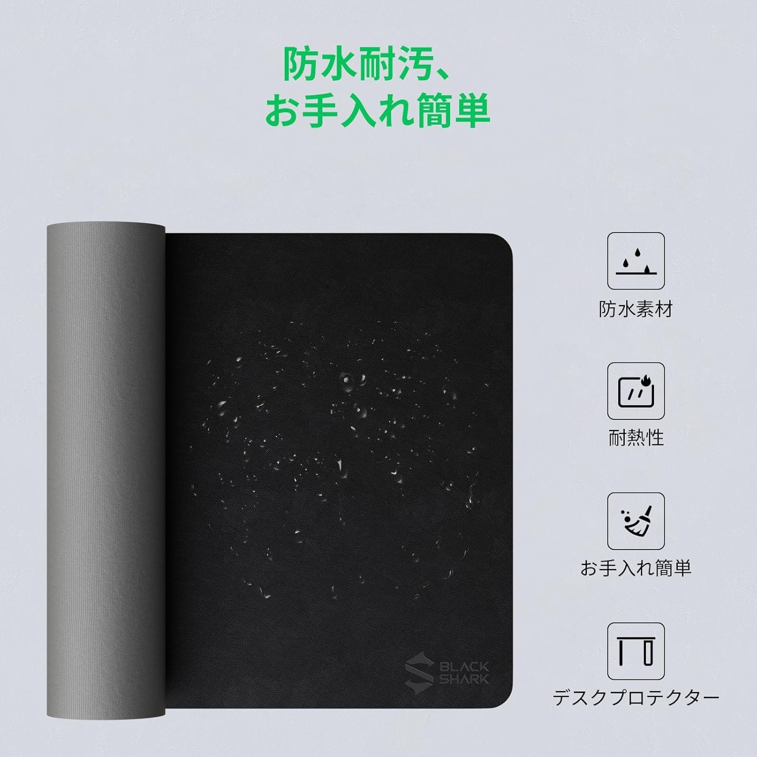 ブラックサメの非滑り止めデスクマット、ゲーミングマウスパッド(600mm x 350mm x 3mm)、簡単なクリーンラップトップキーボードマウスパッド、ライティングパッド、防水デスクトッププロテクター、オフィス/ホームに適した - マンタP8ブラック - 이미지 5