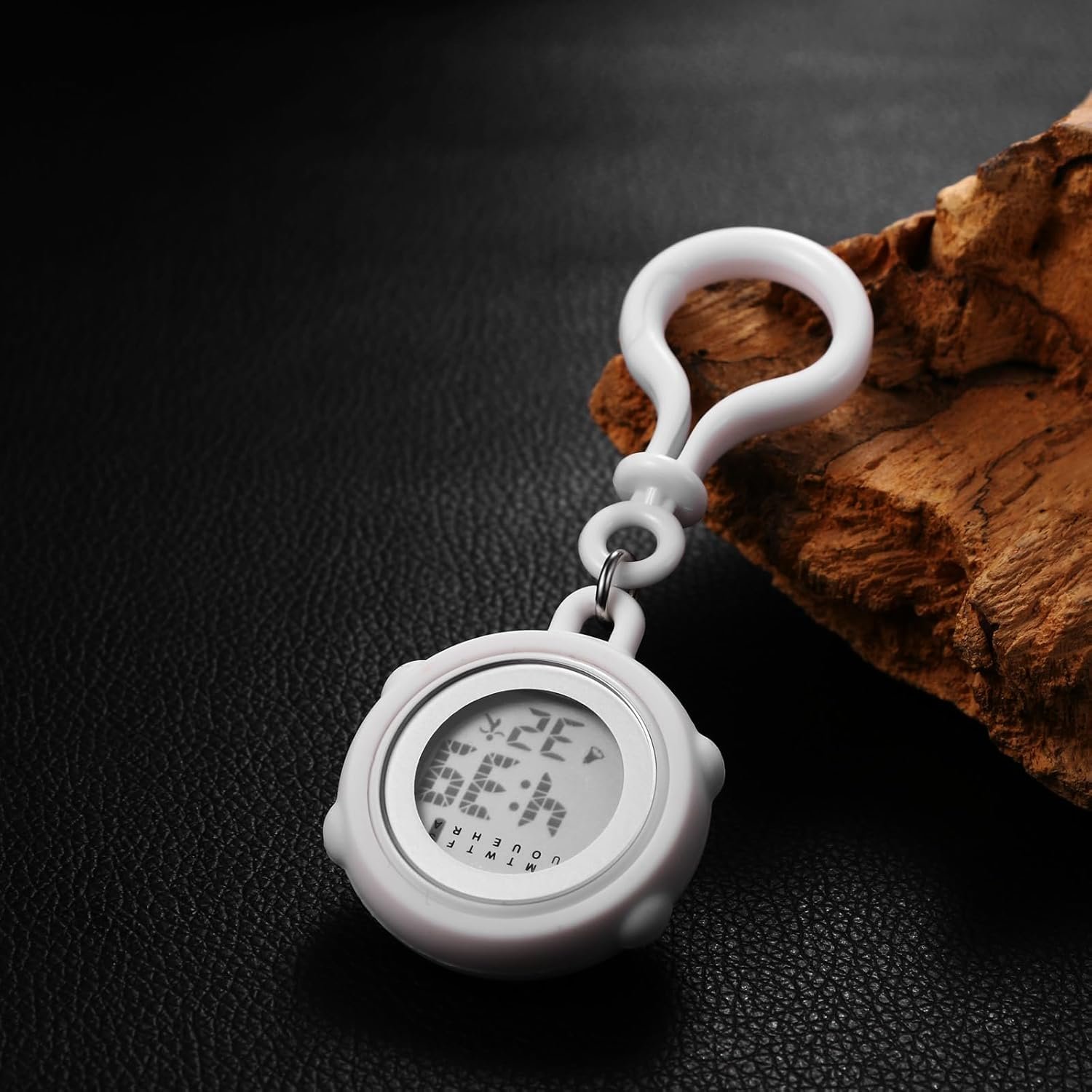 カラビナーウォッチ、キーチェーン、時計、デジタルシリコン:クリップウォッチ、ストップウォッチ、カレンダー、目覚まし時計、防水、懐中時計、スタイリッシュ - クライミング、エクスカーション、ランニング、スポーツ、屋外アクセサリー、ホワイト - 이미지 5