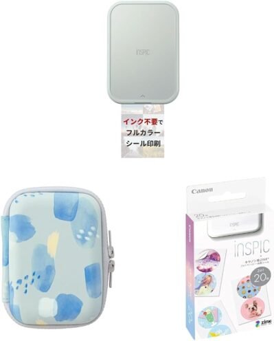 キヤノンスマートフォン用のキヤノンミニフォトプリンター写真、青、フルカラー、インクが不要な写真用PV-223-BL [Genuine Canon] ミニフォトプリンターインスピックケースCC-IC12-BLブルー +ジンクフォトペーパー、ラウンド