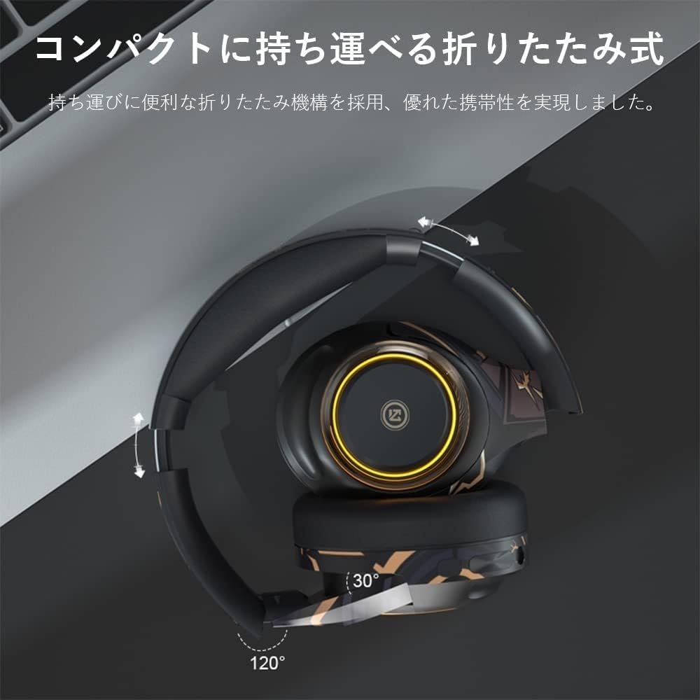 OKCSC A2ゲーミングヘッドセット、ワイヤレス、有線およびワイヤレス、囲まれたタイプ、SDカード互換、低レイテンシ、約50時間の継続的使用、折りたたみ可能、落書きスタイル、互換性のある - 이미지 6