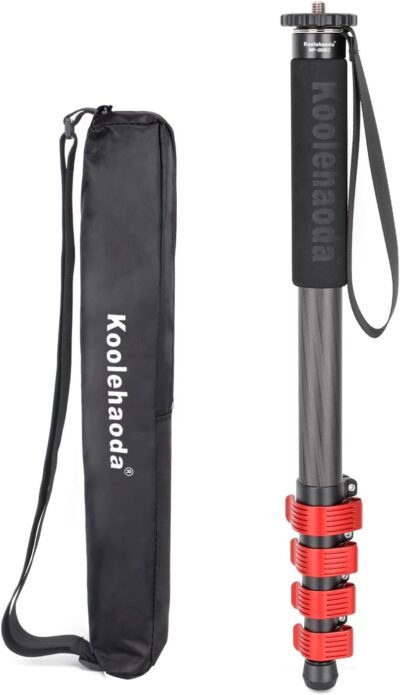 カメラ用のKoolehaodaモノポッド、炭素、64.2インチ（163 cm）、脚の直径：1.1インチ（28 mm）、DSLRカムコーダーと互換性、22.0ポンド（10 kg）負荷容量、6レベルの望遠鏡、コンパクト、