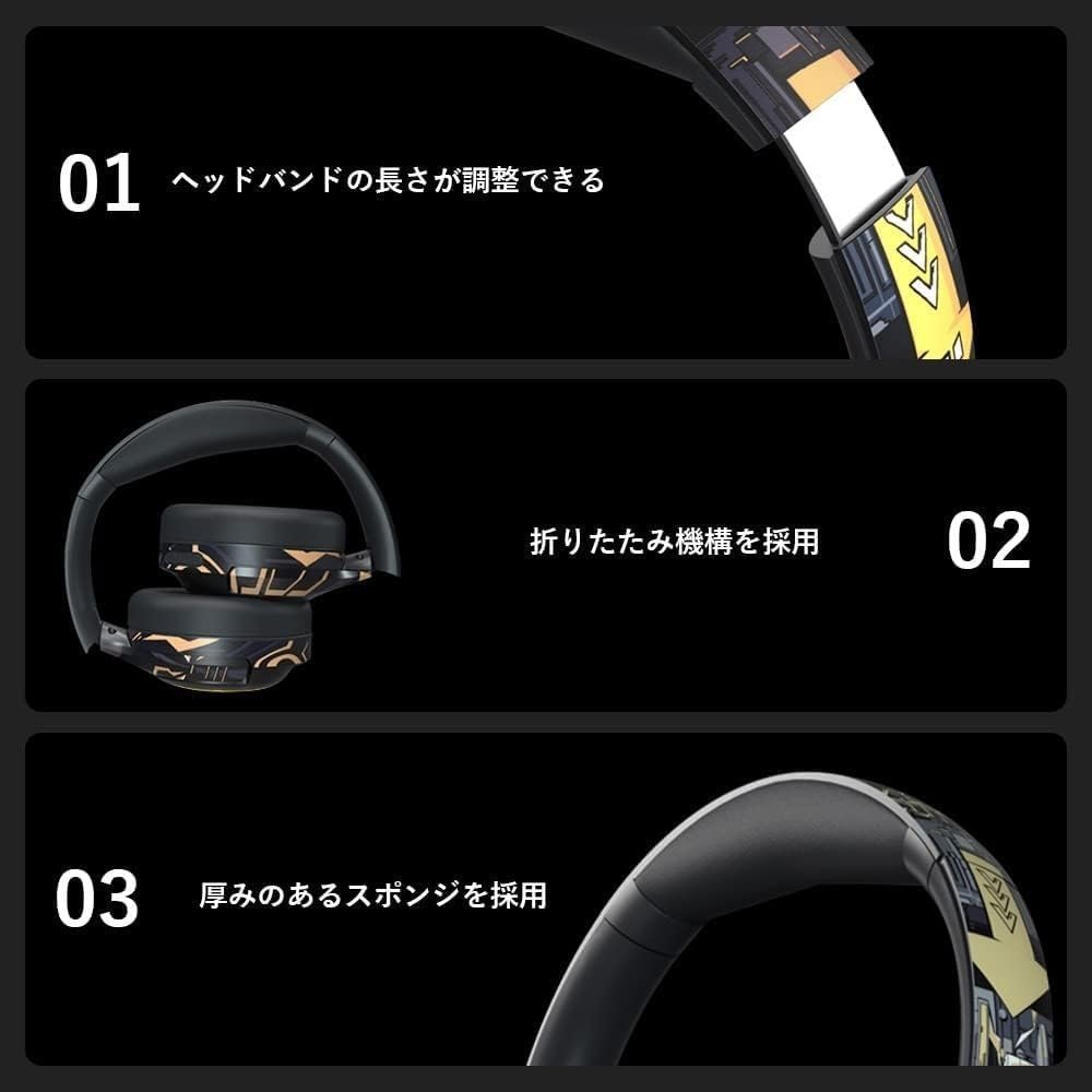 OKCSC A2ゲーミングヘッドセット、ワイヤレス、有線およびワイヤレス、囲まれたタイプ、SDカード互換、低レイテンシ、約50時間の継続的使用、折りたたみ可能、落書きスタイル、互換性のある - 이미지 8