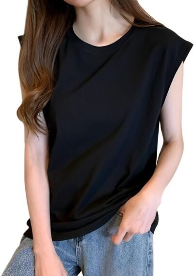 モリス女性のノースリーブのTシャツ、クルーネック、タンクトップ、カジュアル、ソリッド、丸い首、カットと縫い合わせ、伸縮性、通気性、汗吸収
