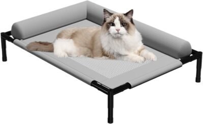 犬のベッド高地犬のベッド|枕とメッシュ付きの屋外犬のベッド – 猫の屋内キャンプパティオサンバストトレーニング用の取り外し可能なペット家具