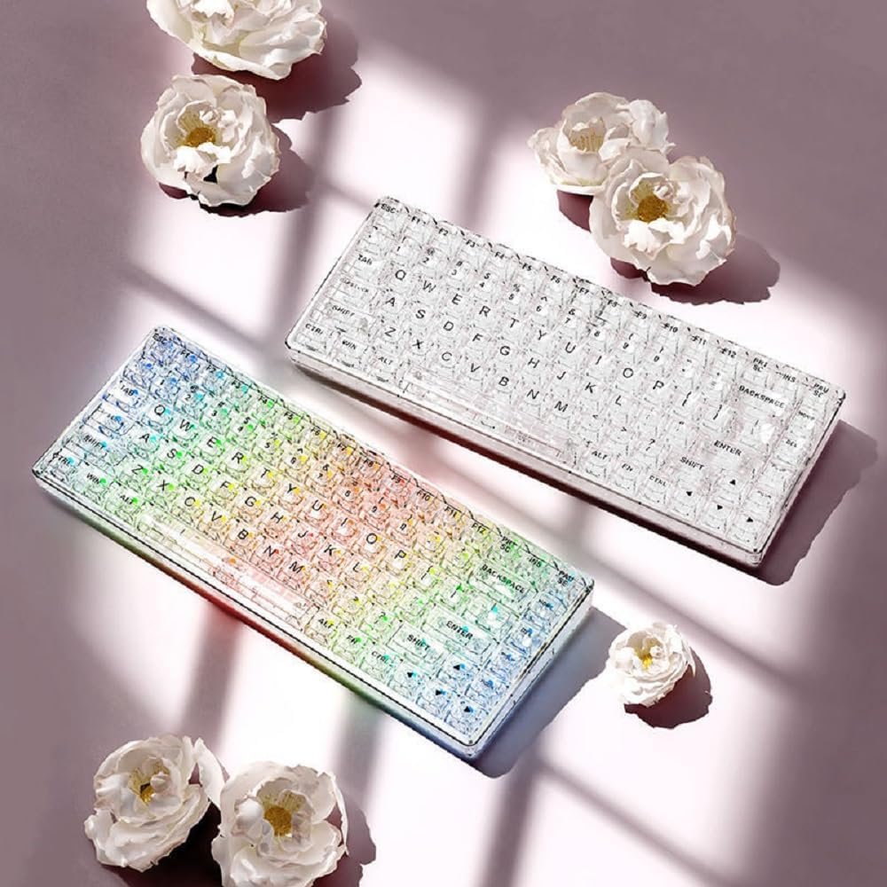 Rotisnar x eweadn V80クリスタル透明機械キーボード、84キー75%レイアウト、3モードワイヤレス接続、Bluetooth/2.4g/Type-Cワイヤレスキーボード、ホットスワップ互換、RGBライト、Mac/Win - 이미지 2