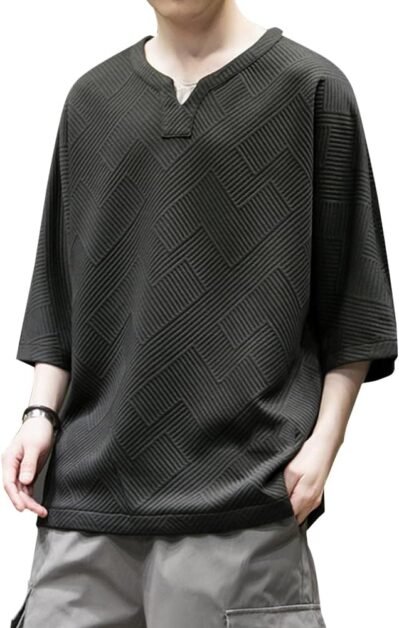 Aaronlive Men’s Summer Clothing、3/4 Sleeves、半袖、大規模、平易、カジュアル、ソフト、ルーズ、シンプル、スタイリッシュ、人気、トップ
