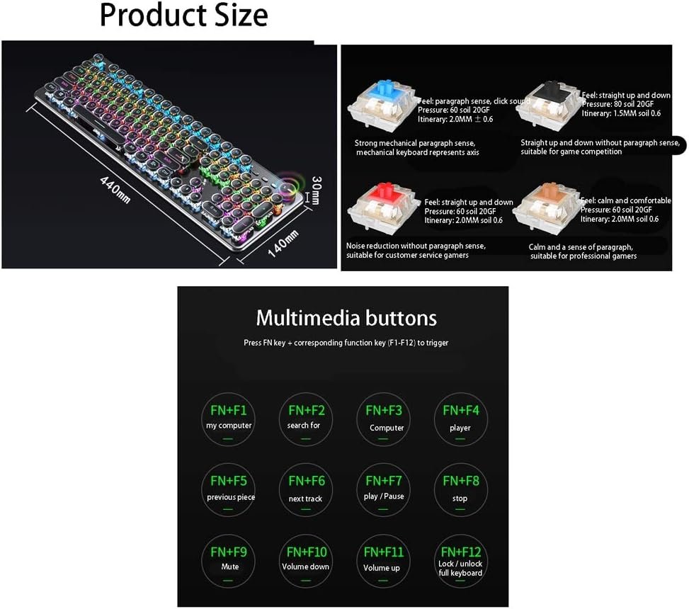 Windows用のゲームキーボード専用のキーボードPCメカニカルゲームキーボードゲームデスクトップラップトップキーボード有線キーボード(色:メタルブラック - ノブ) - 이미지 7