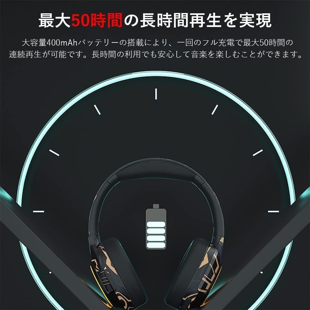 OKCSC A2ゲーミングヘッドセット、ワイヤレス、有線およびワイヤレス、囲まれたタイプ、SDカード互換、低レイテンシ、約50時間の継続的使用、折りたたみ可能、落書きスタイル、互換性のある - 이미지 5