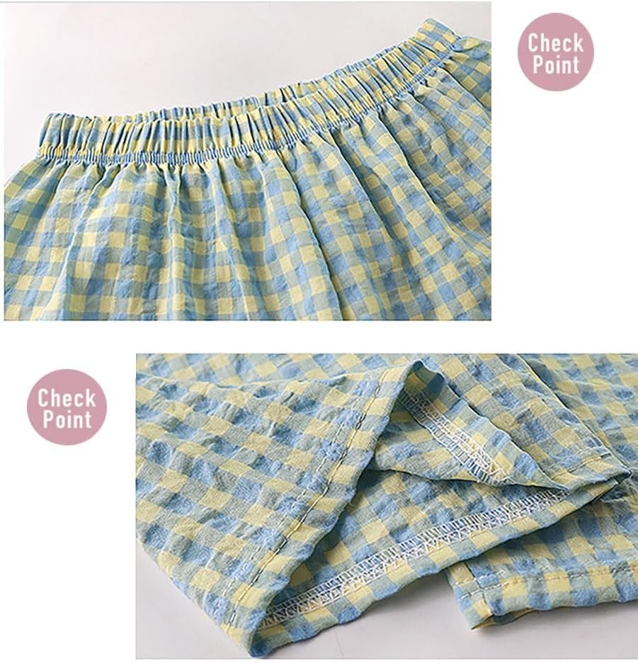 フォシーズレディースロングショーツ、ルームパンツ、ルームウェア、エラスティックウエスト、春、夏、薄い、チェック、ルーズ、キュート、カジュアル、リラックス - 이미지 6