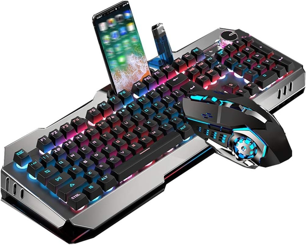 ゲームキーボードWindows PCコンピューターデスクトップマルチメディアノブ、携帯電話ホルダースロット、ノブ人間工学的メカニカルキーボード、防水ゲームキーボードキーボード(色:A)