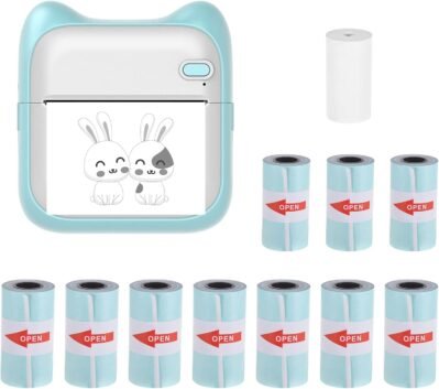 ミニポケットフォトプリンター、サーマルプリントマシン203DPIコネクテッド画像ラベルDIYクラフトリストメノノートブックジャーナル領収書紙インスタントプリンターステッカー付き10ロール付きインスタントプリンターステッカー