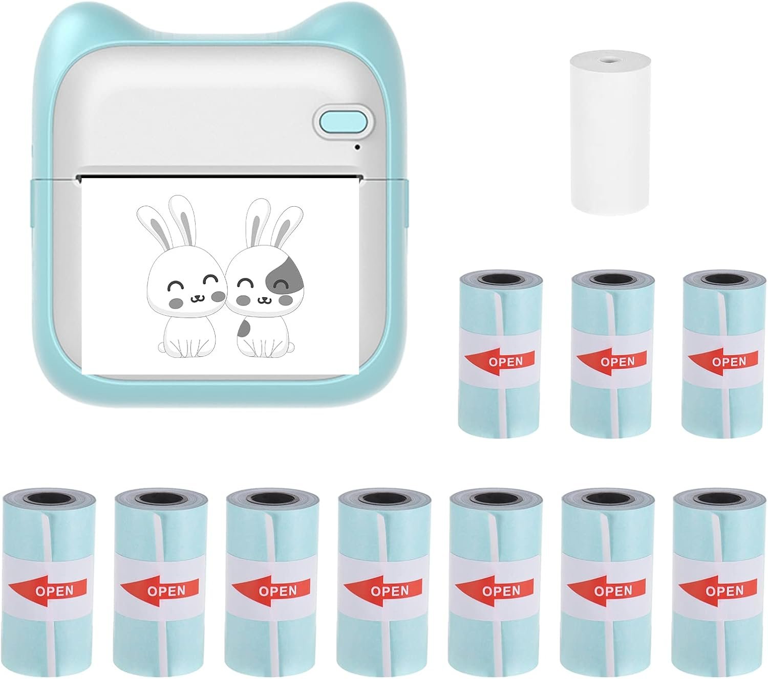 ミニポケットフォトプリンター、サーマルプリントマシン203DPIコネクテッド画像ラベルDIYクラフトリストメノノートブックジャーナル領収書紙インスタントプリンターステッカー付き10ロール付きインスタントプリンターステッカー