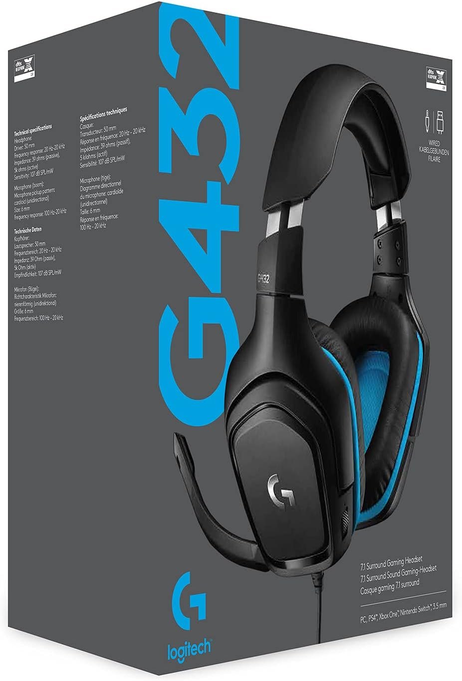 Logitech G432バイノーラルヘッドバンドブラック、青 - 이미지 5